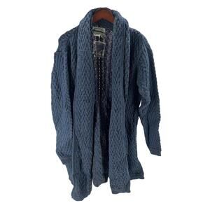 Aran Craft Merino Wool Open Front Cardigan w/ Pockets Mallard/Grey - Regular